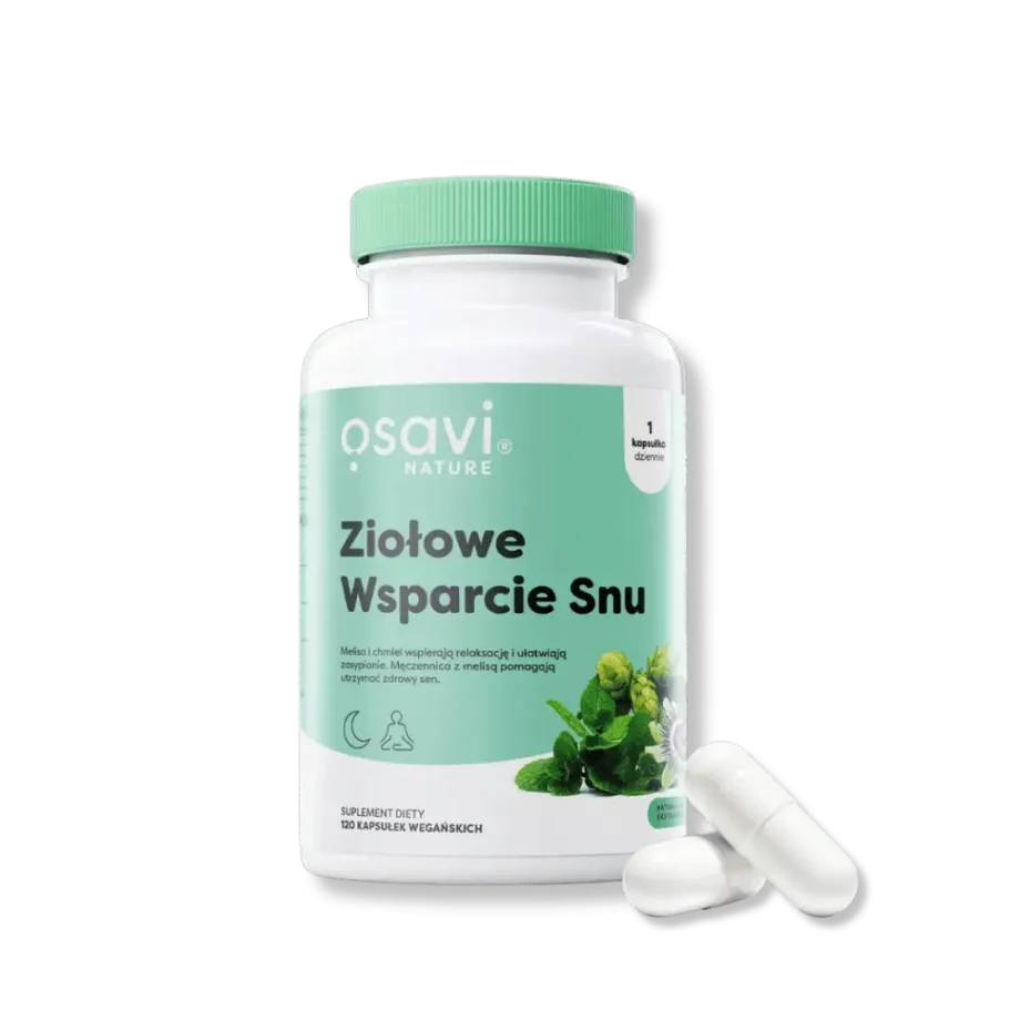 Ziołowe wsparcie snu osavi opakowanie z dwoma kapsułkami suplementu