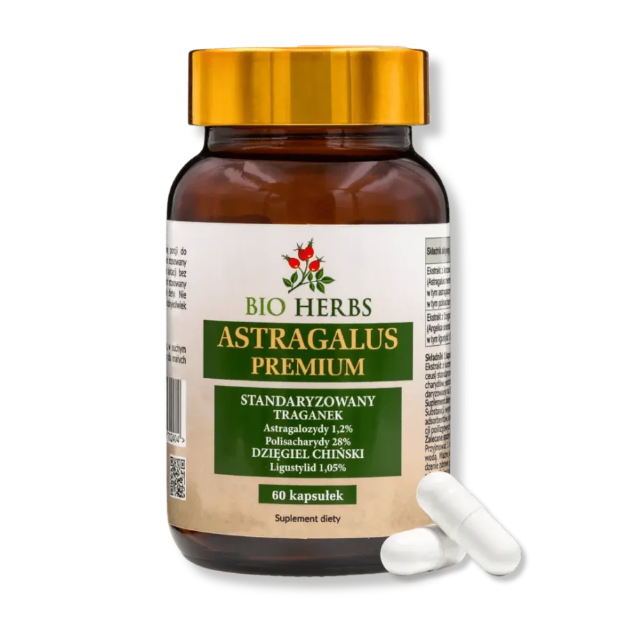 Astragalus w brązowym słoiczku z dwoma kapsułkami