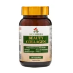 Beauty Collagen Premium - 60 kapsułek z kolagenem morskim, kwasem hialuronowym, koenzymem Q10 i witaminą C, brązowy słoik na białym tle