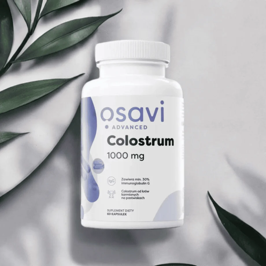 Colostrum (siara bydlęca) Osavi - suplement premium na odporność, białe opakowanie na marmurowym tle
