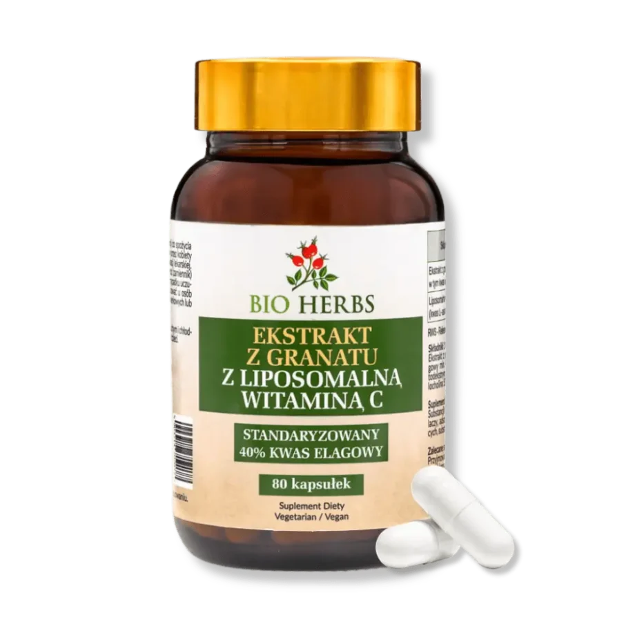 Ekstrakt z granatu z liposomalną witaminą c z dwoma kapsułkami suplementu.