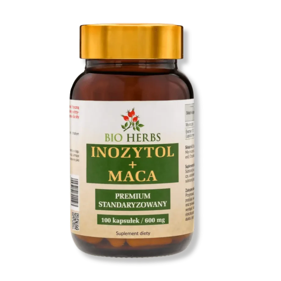 Słoik z suplementem diety inozytol + maca od bio herbs