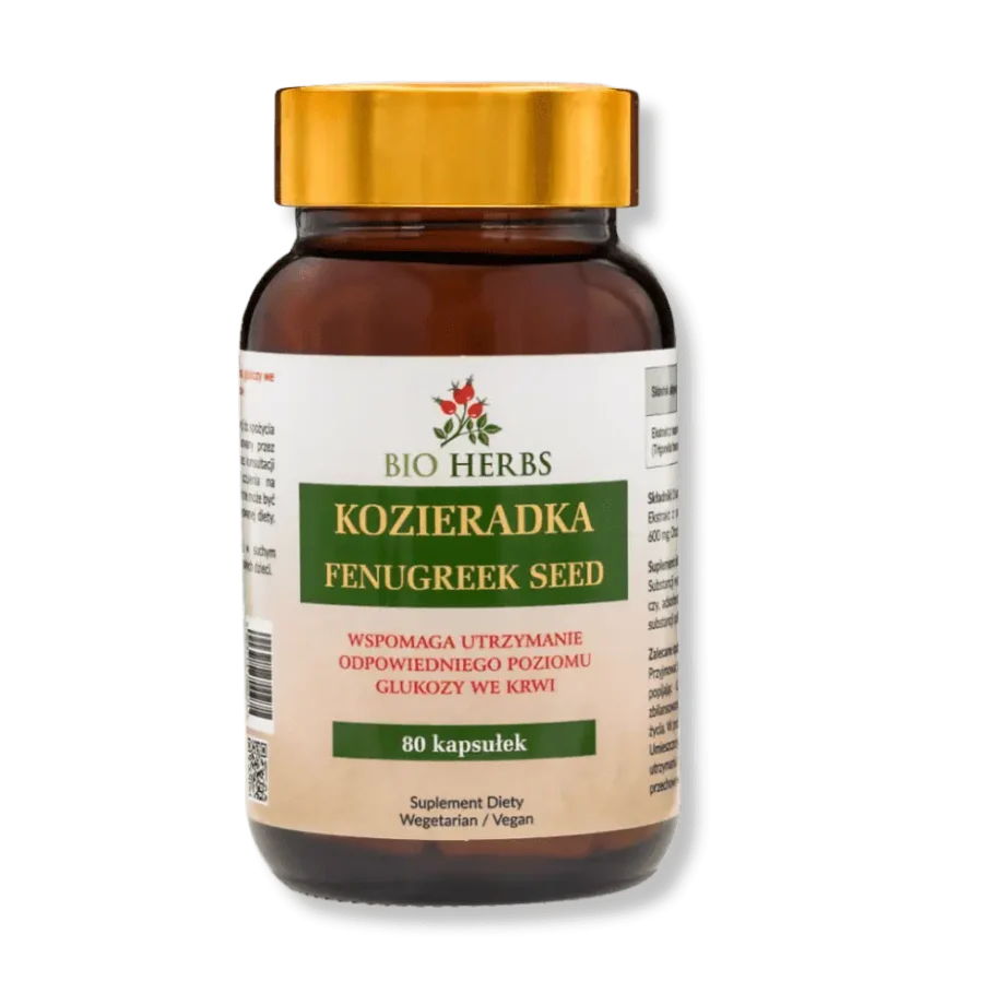 Brązowe opakowanie kozieradki bio herbs