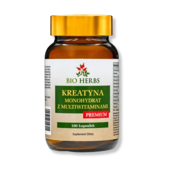 Brązowy słoiczek kreatyniny z bio herbs