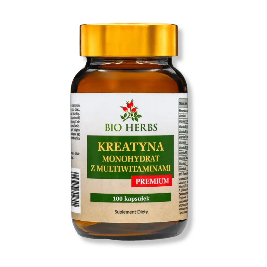 Brązowy słoiczek kreatyniny z bio herbs