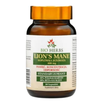 Lion's Mane (Soplówka Jeżowata) Bio-Herbs - standaryzowany ekstrakt w kapsułkach na białym tle - suplement dla mózgu i układu nerwowego