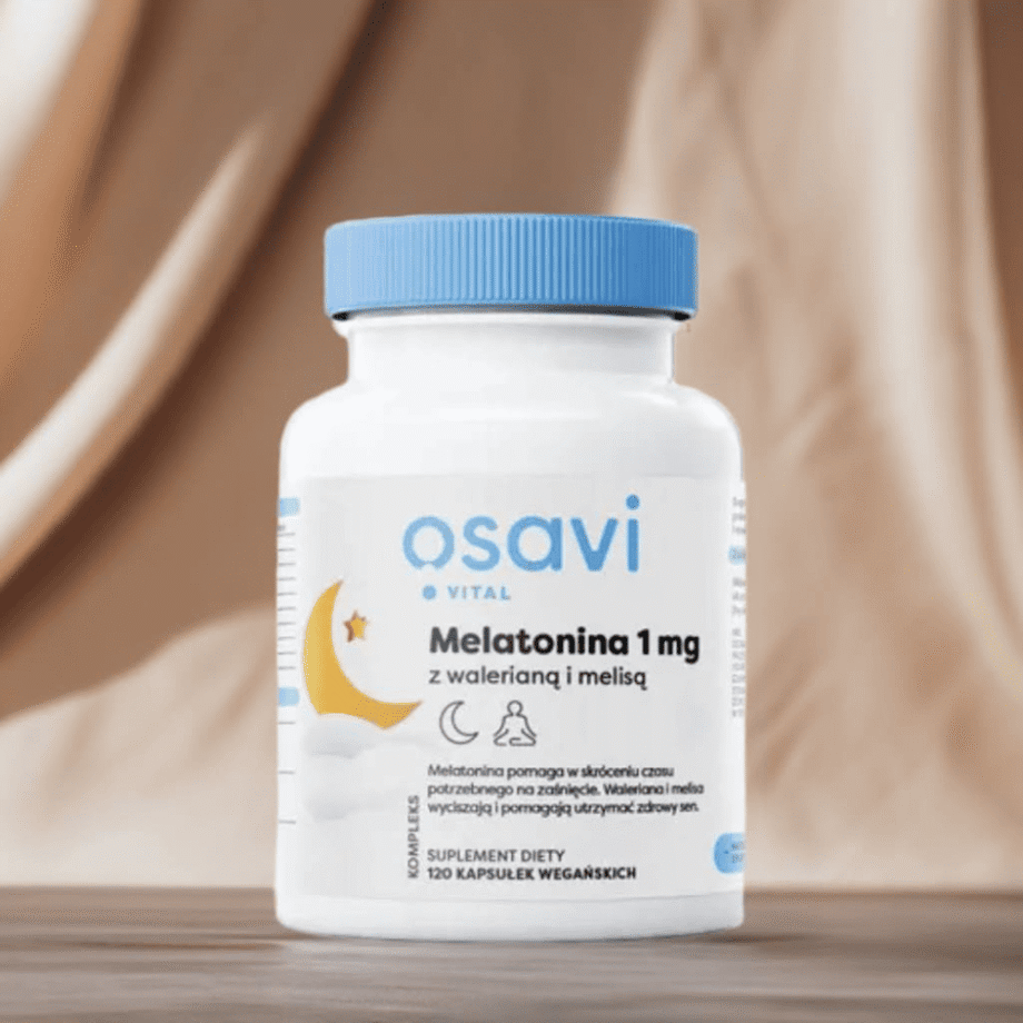 Osavi Melatonina Waleriana Melisa 1mg - 60 kapsułek Vege na tle naturalnych ziół