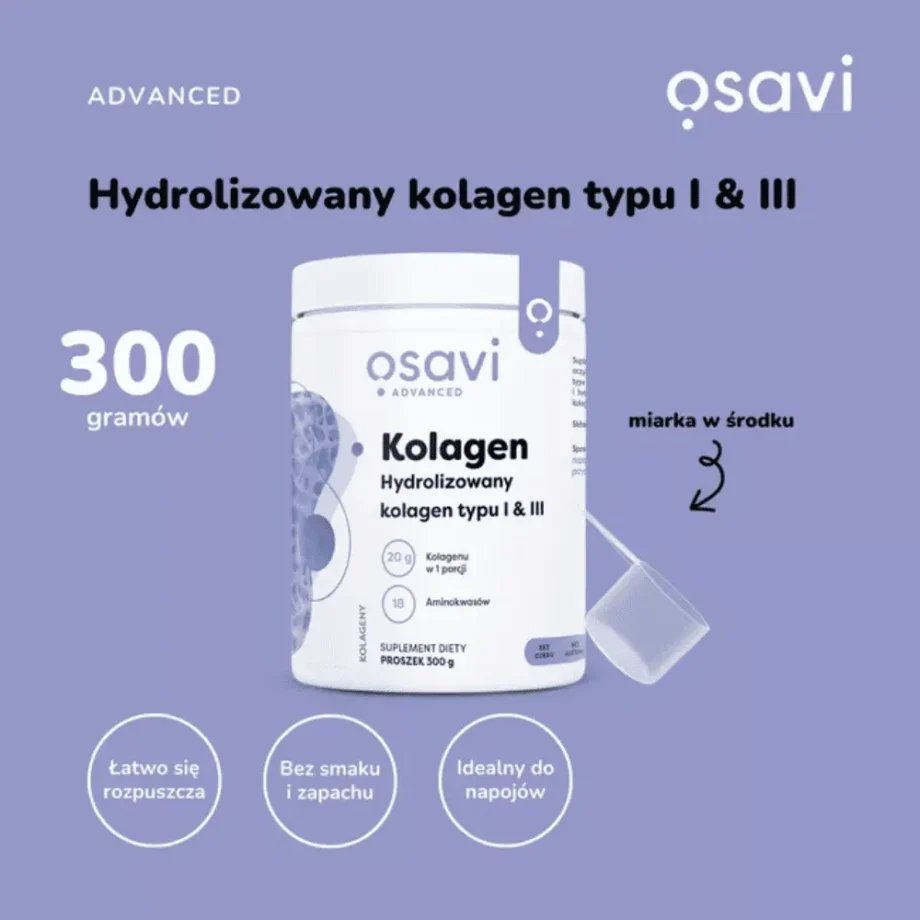 Grafika przedstawiające największe zalety kolagenu hydrolizowanego osavi