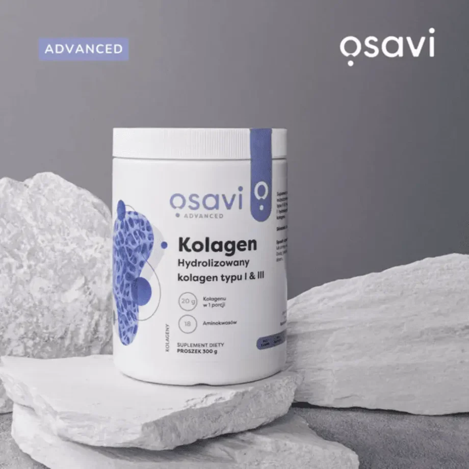Zdjęcie puszki kolagenu osavi na szarym tle