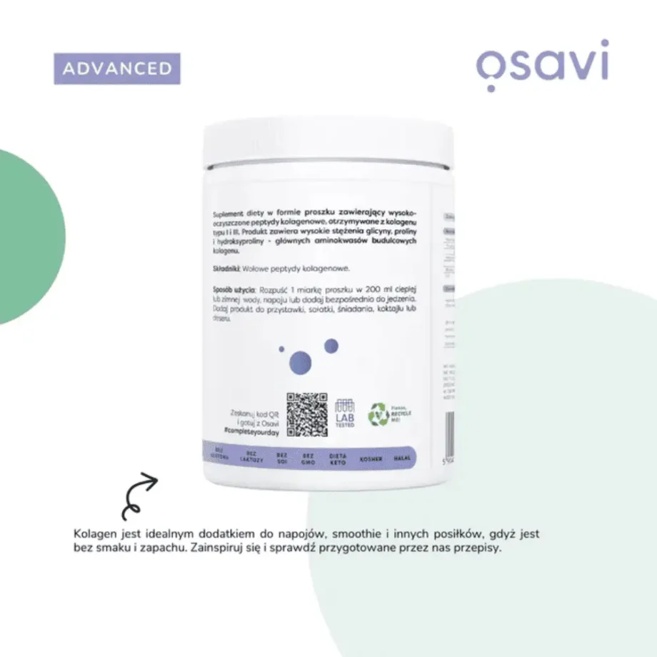 Opakowanie kolagenu od osavi z etykietą produktową
