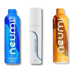 3 opakowania suplementów neumi nutriswish, neuro i skin na bezbarwnym tle