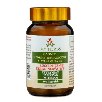 brązowe opakowanie magnezu 3 formy od my herbs na biłaym tle