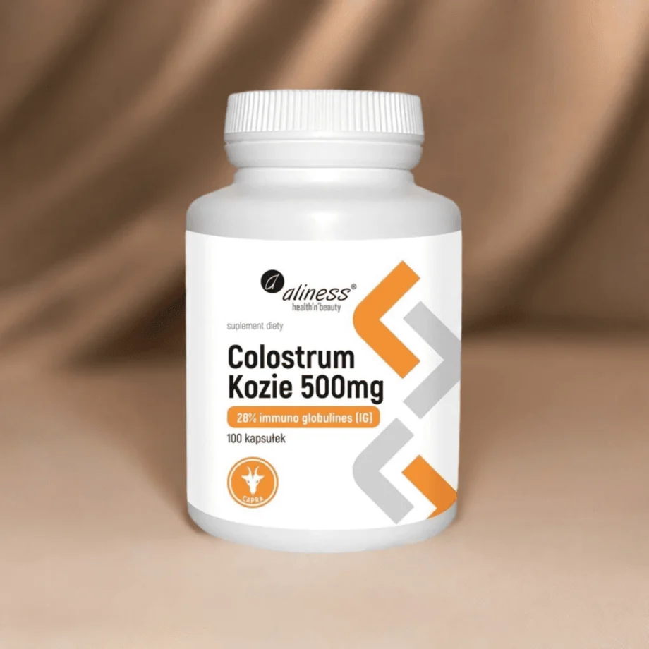 Opakowanie Colostrum kozie Aliness - 100 kapsułek z siarą kozią IG 28%