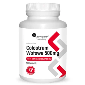 Colostrum Aliness wołowe IG 40% - suplement diety wspierający odporność, opakowanie na biąłym tle
