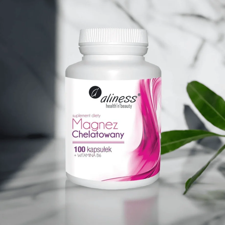 Aliness Magnez Chelatowany + Wit. B6 - czysty skład, opakowanie na marmurowym stole