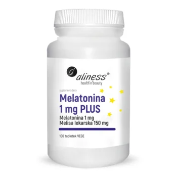 Melatonina 1mg tabletki Aliness PLUS 100 Vege - opakowanie produktu na białym tle
