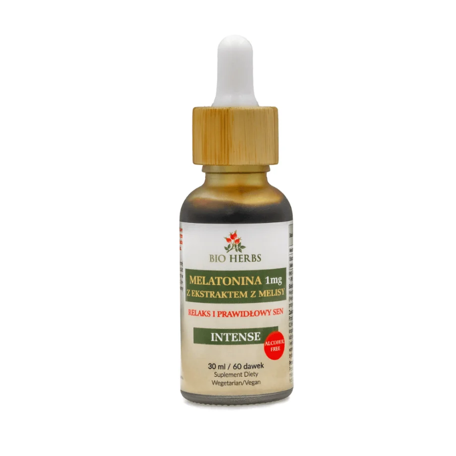 Melatonina krople na sen 1mg z melisą Bio-Herbs - opakowanie produktu na białym tle