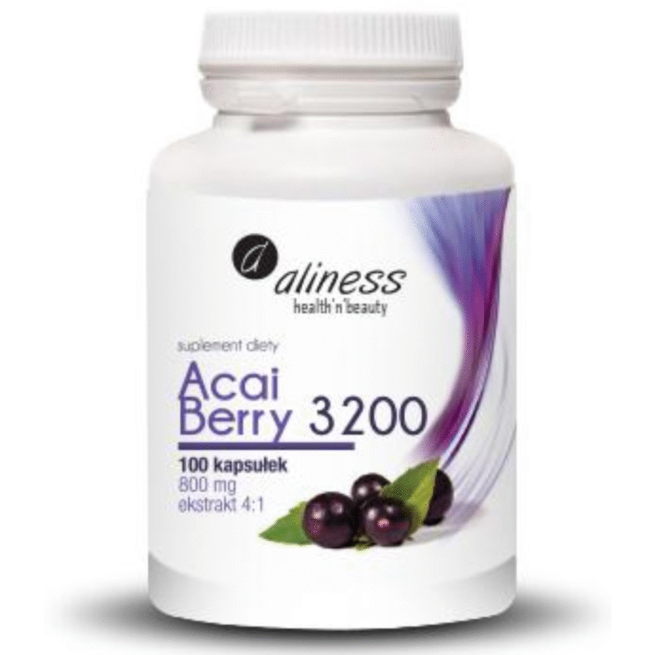 Acai berry 3200 mg w białym opakowaniu na przezroczystym tle.