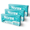 3 opakowania synbiotyku narex na białym tle