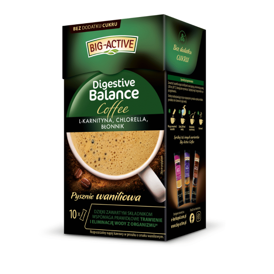 Kawa na trawienie i zdrowe jelita Big-Active Coffee Digestive Balance, paczka kawy na białym tle
